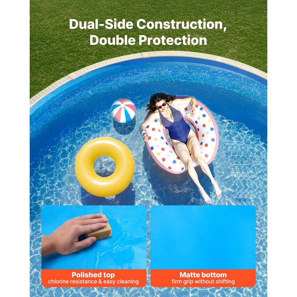 VEVOR Oval Pool Liner, 360 x 623 cm UniBead Swimming Pool Liner for 120 cm Wall Height, Premium Thick Vinyl, Easy Install with Leak-Proof Patches, for Steel Sided Above-Ground,Outdoor, Blue