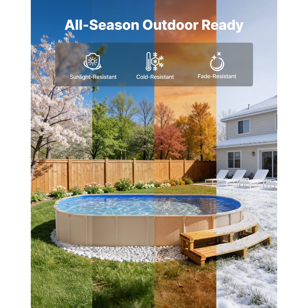 VEVOR Oval Pool Liner, 375 x 610 cm UniBead Swimming Pool Liner for 120 cm Wall Height, Premium Vinyl, Easy Install with Leak-Proof Patches, Designed for Steel Sided Above-Ground,Outdoor, Blue