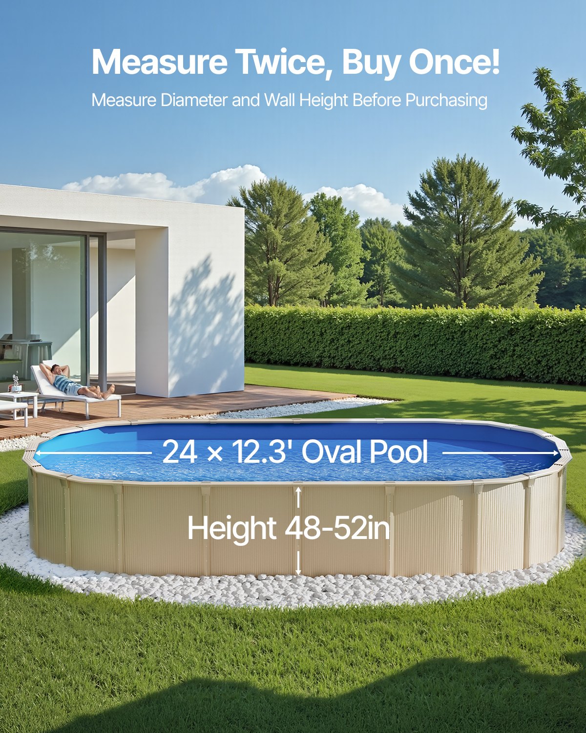 VEVOR Ovale Poolfolie, 730x375x147 cm, Innenfolie, Ersatzfolie, Innenhülle, Schwimmbadfolie Folie aus Vinyl in Standardstärke, verschleißfest, für Aufstellpools mit 132 cm hohen Wänden, einfarbig