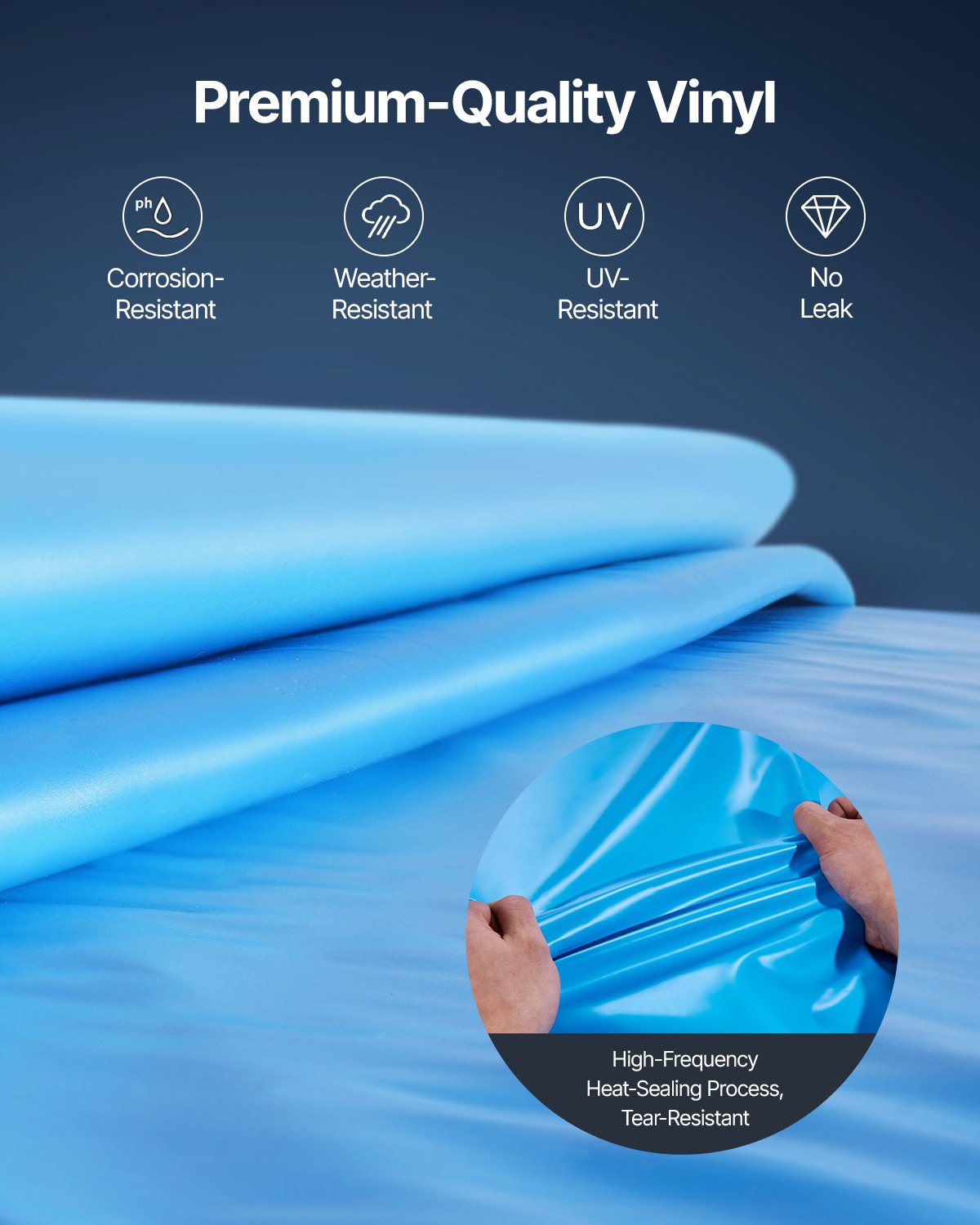 VEVOR Ovale Poolfolie, 730x375x147 cm, Innenfolie, Ersatzfolie, Innenhülle, Schwimmbadfolie Folie aus Vinyl in Standardstärke, verschleißfest, für Aufstellpools mit 132 cm hohen Wänden, einfarbig