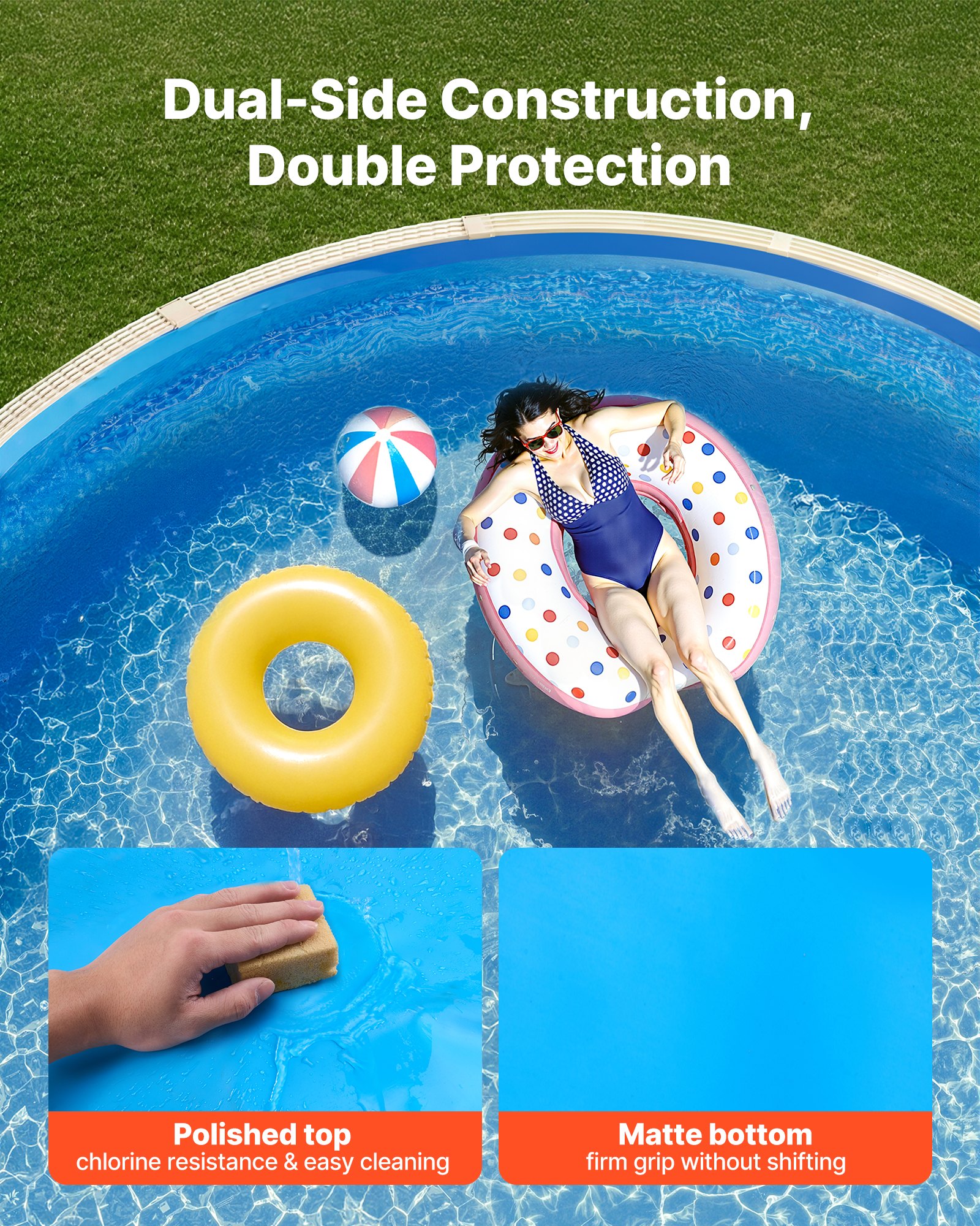 VEVOR Oval Pool Liner, 375 x 732 cm UniBead Swimming Pool Liner for 120 cm Wall Height, Premium Vinyl, Easy Install with Leak-Proof Patches, Designed for Steel Sided Above-Ground,Outdoor, Blue