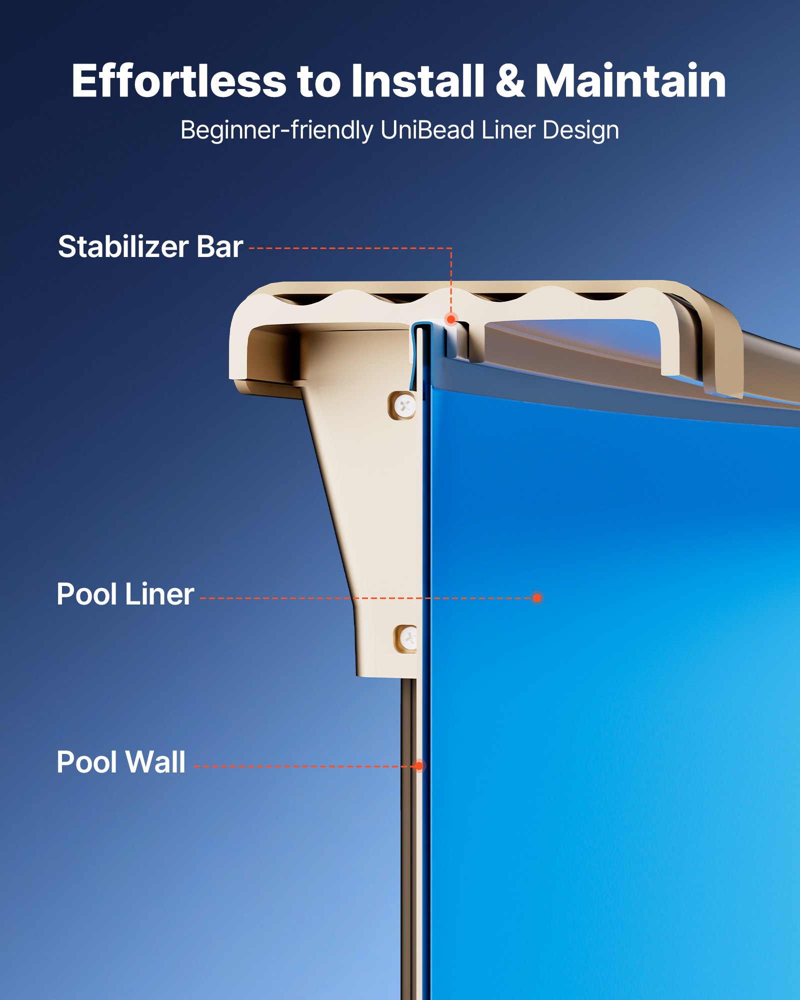 VEVOR Oval Pool Liner, 375 x 732 cm UniBead Swimming Pool Liner for 120 cm Wall Height, Premium Vinyl, Easy Install with Leak-Proof Patches, Designed for Steel Sided Above-Ground,Outdoor, Blue