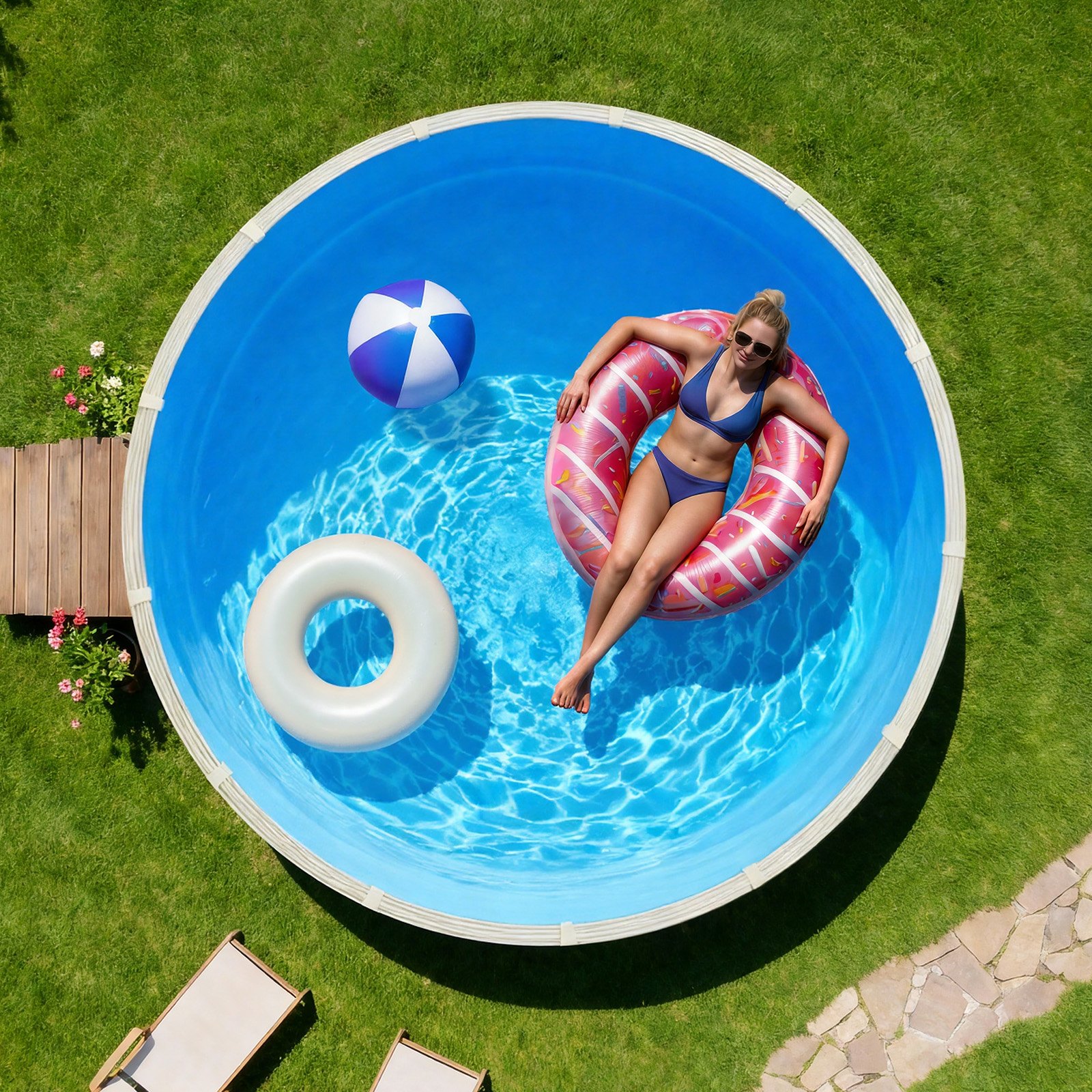 VEVOR 350.5 cm Pool Liner, Round UniBead Swimming Pool Liner for 120 cm Wall Height, Premium Thick Vinyl, Easy Install with Leak-Proof Patches, for Steel Sided Above-Ground,Outdoor, Blue