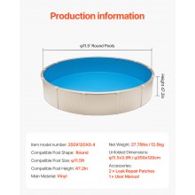 VEVOR Innenfolie Poolfolie Ersatzfolie Innenhülle Schwimmbadfolie φ350x120cm