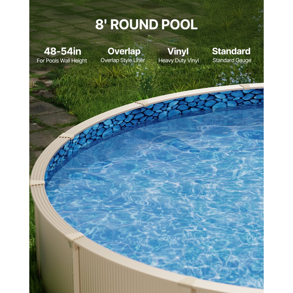VEVOR Round Pool Liner, φ244x147 cm, Inner Liner, Replacement Liner, Pool Liner, Overlap Style Vinyl Liner with Standard Thickness, Wear-Resistant, for Above Ground Pools with 137 cm Wall Height