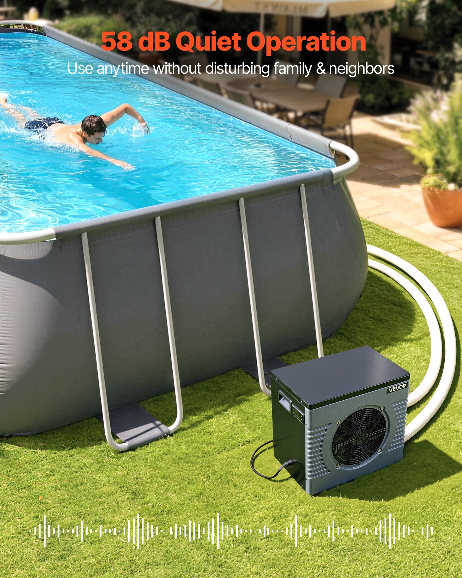 VEVOR Pool Wärmepumpe 4920 W, Elektrische Poolheizung für Aufstellpools bis 18 m³, max. COP 5,29, Geräuscharm, FI-Schutzschalter, Heiztemperatur 15–40 °C,  Heiz- & Kühlmodus, Wärmetauscher