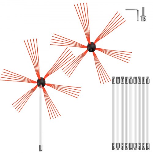 VEVOR Schornsteinbürste Schornsteinfegerbesen, 10 m Weiß Nylon Kaminbürste Ofenrohrbürste, Professionelle Kaminkehrbesen 30 mm Bürstenlänge mit einem zusätzlichen Bürstenkopf, Kaminreiniger