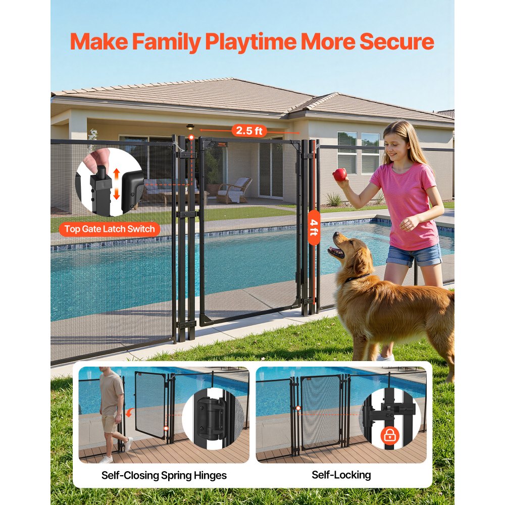 VEVOR Poolzaun Tor 1,2x0,75 m, Tür für Poolschutzzaun Kinderschutzzaun, Sicherheitstor-Set mit Selbstschließ- & Selbstverriegelungsfunktion, 352 g/m² Teslin-PVC-Gewebe, für Schwimmbecken, Schwarz