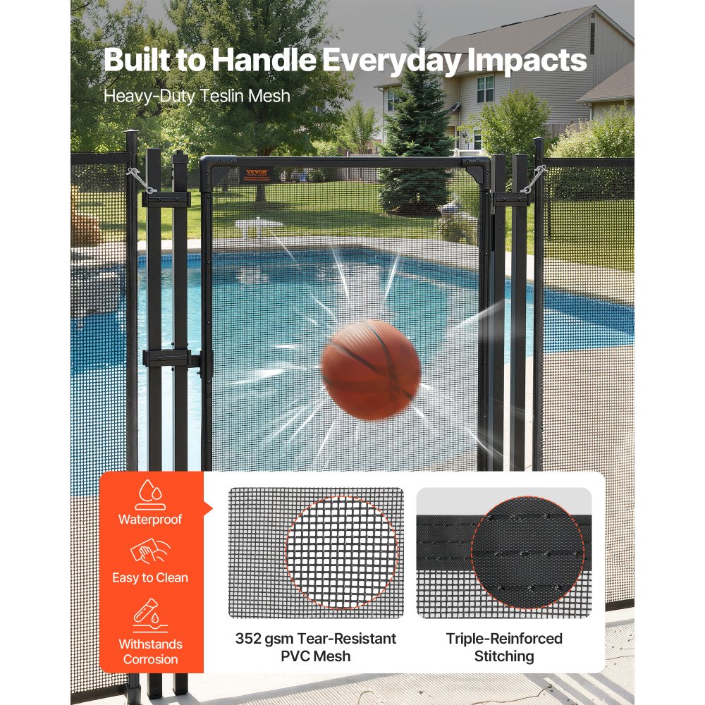 VEVOR Poolzaun Tor 1,2x0,75 m, Tür für Poolschutzzaun Kinderschutzzaun, Sicherheitstor-Set mit Selbstschließ- & Selbstverriegelungsfunktion, 352 g/m² Teslin-PVC-Gewebe, für Schwimmbecken, Schwarz