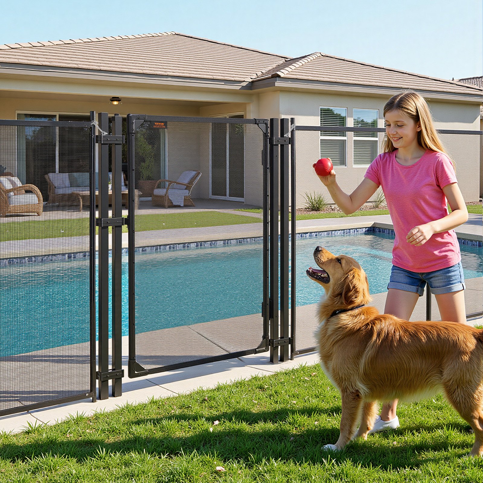 VEVOR Poolzaun Tor 1,2x0,75 m, Tür für Poolschutzzaun Kinderschutzzaun, Sicherheitstor-Set mit Selbstschließ- & Selbstverriegelungsfunktion, 352 g/m² Teslin-PVC-Gewebe, für Schwimmbecken, Schwarz