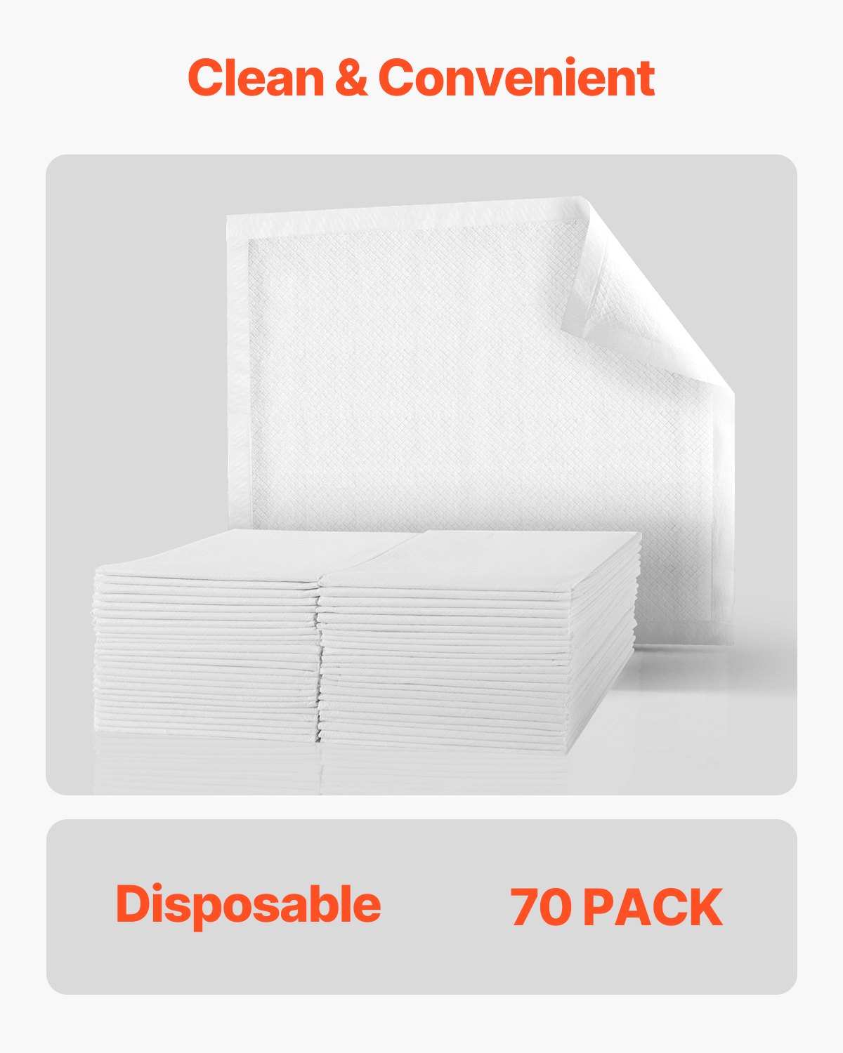VEVOR Disposable Pads, 610x914.5 mm, Incontinence Pads, Absorbent Chux Pads with 5-Layer Protection for Bed, Sofa & Mattress, Underpad for Pets, Adults, Children, Seniors (Pack of 70)