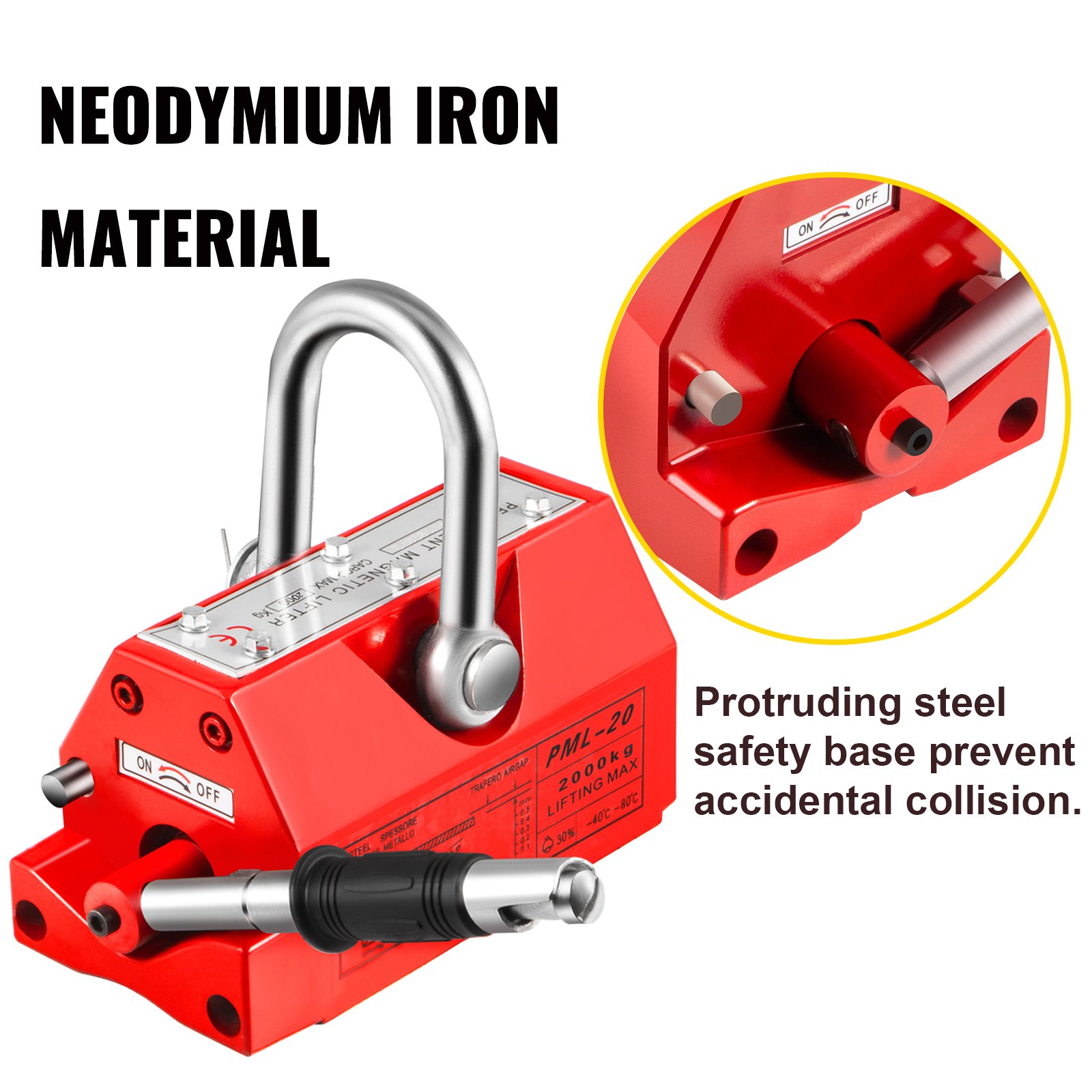 VEVOR 2000KG Hebemagnet Lasthebemagnet Magnet 4400LBS Rot Kranmagnet Magnetheber