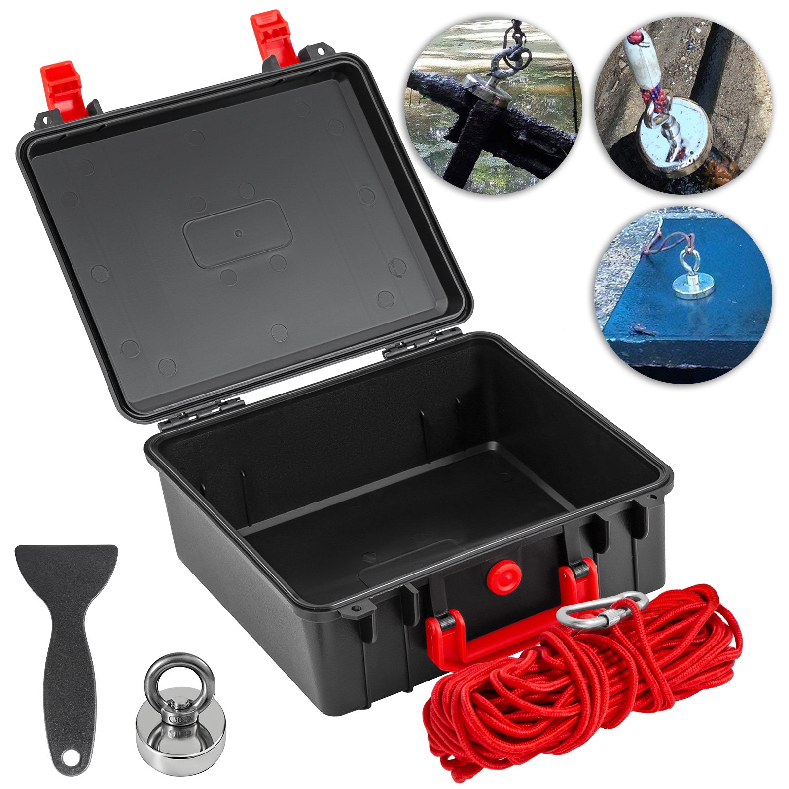Neodym Bergemagnet Suchmagnet Set 136kg 60mm Magnetfischen Mit 19m Seil Koffer