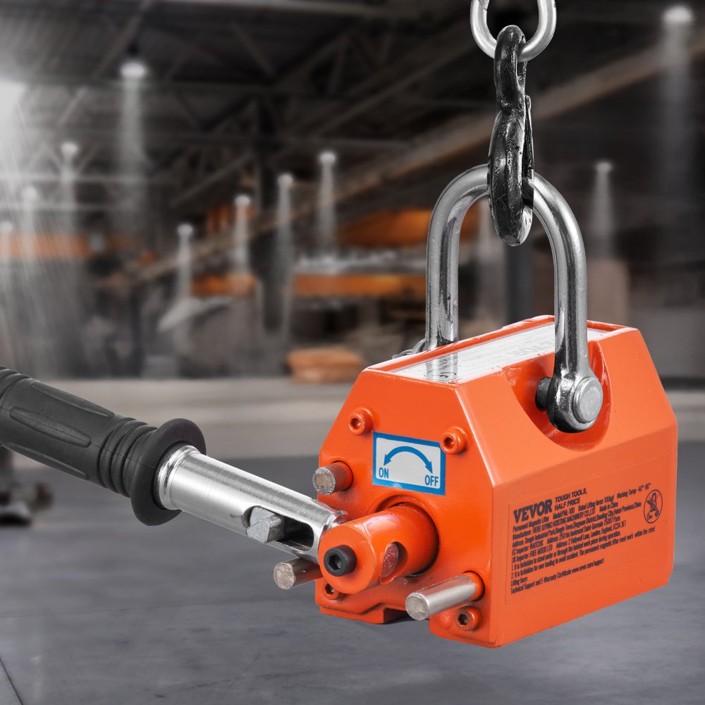 VEVOR Lifting Magnet Crane Magnet (100 kg load capacity, 250 kg pulling force, -40 to 80 ℃), 4 pcs. Magnets Hand-operated forklift lifting Magnetic lifter Magnetic hoist Yellow Neodymium Lifting Magnet Tool