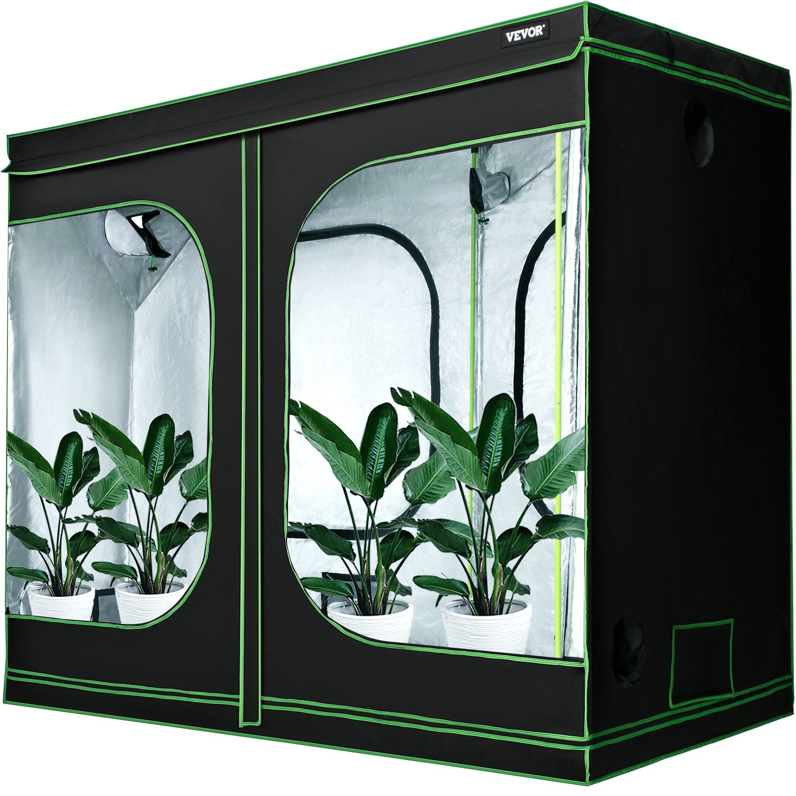 VEVOR Grow-Zelt, 243,8 x 121,9 x 203,2 cm, Hydrokultur, Mylar, reflektierend, mit Beobachtungsfenstern und herausnehmbarer Bodenwanne, 100 % lichtdichter großer Schrank für Zimmerpflanzen, 2,4 x 1,2 m