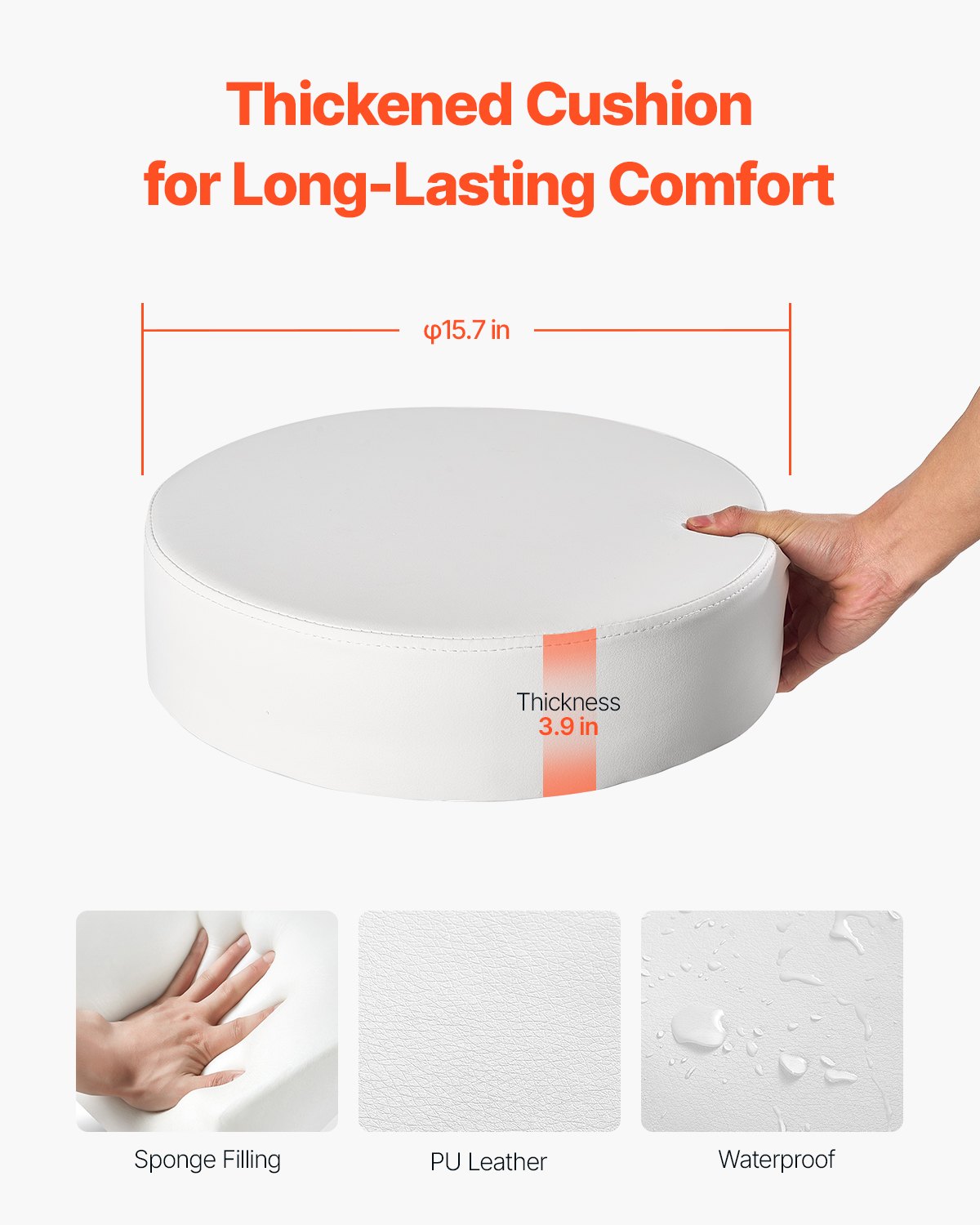 VEVOR runder Sattelhocker Rollhocker 204 kg belastbarer höhenverstellbarer (55-71 cm) Drehhocker Arbeitshocker PU-Leder-Drehsattelstuhl geeignet für Salon Spa Massage Klinik weiß