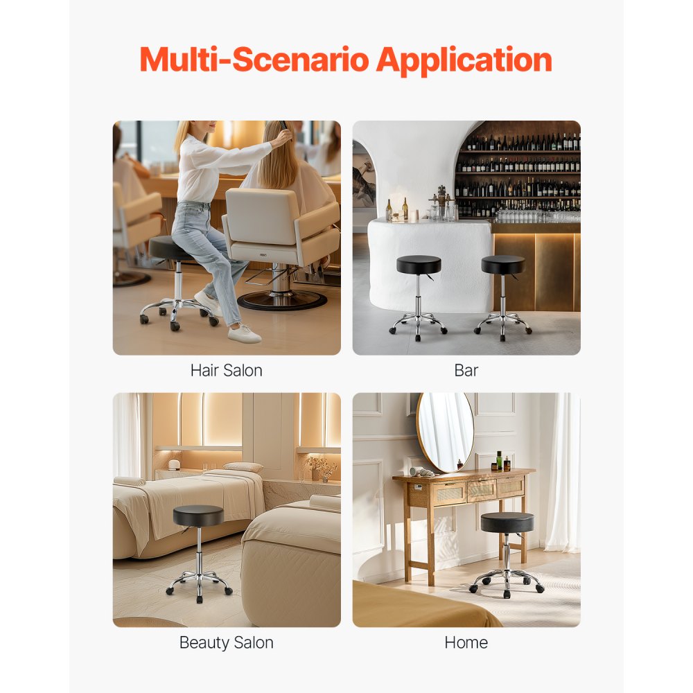 VEVOR Sattelhocker Rollhocker 204 kg belastbarer höhenverstellbarer (55-71 cm) Drehhocker Arbeitshocker PU-Leder-Drehsattelstuhl für Salon Spa Massage Klinik Schwarz