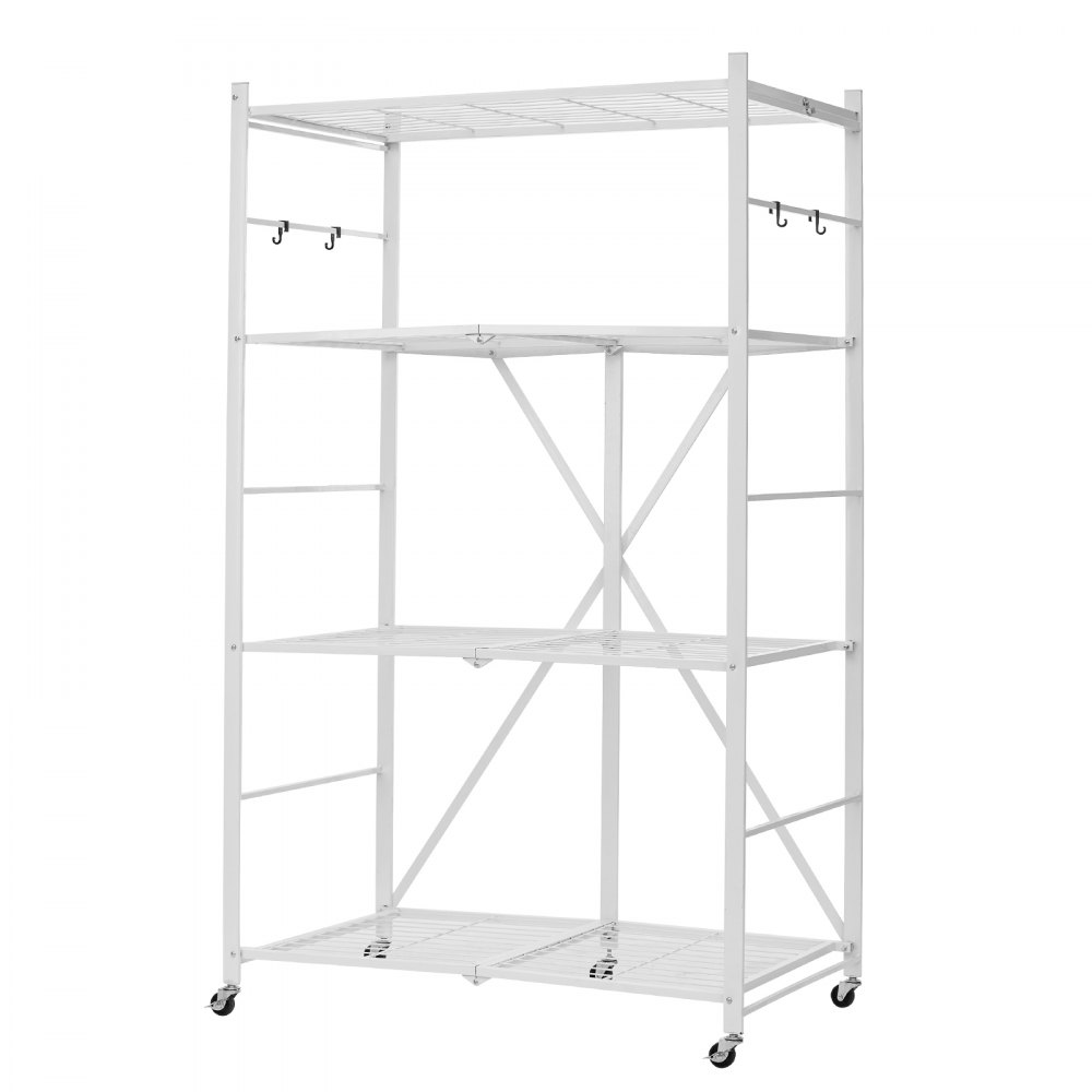 VEVOR 4 Etagen, Klappbare Regale mit Rädern, 53x91x152 cm, Faltbares Schwerlastregal, montagefreies Standregal, Haushaltsregal, Küchenregal, Metallregal für Garage, Küche, Keller, Weiß