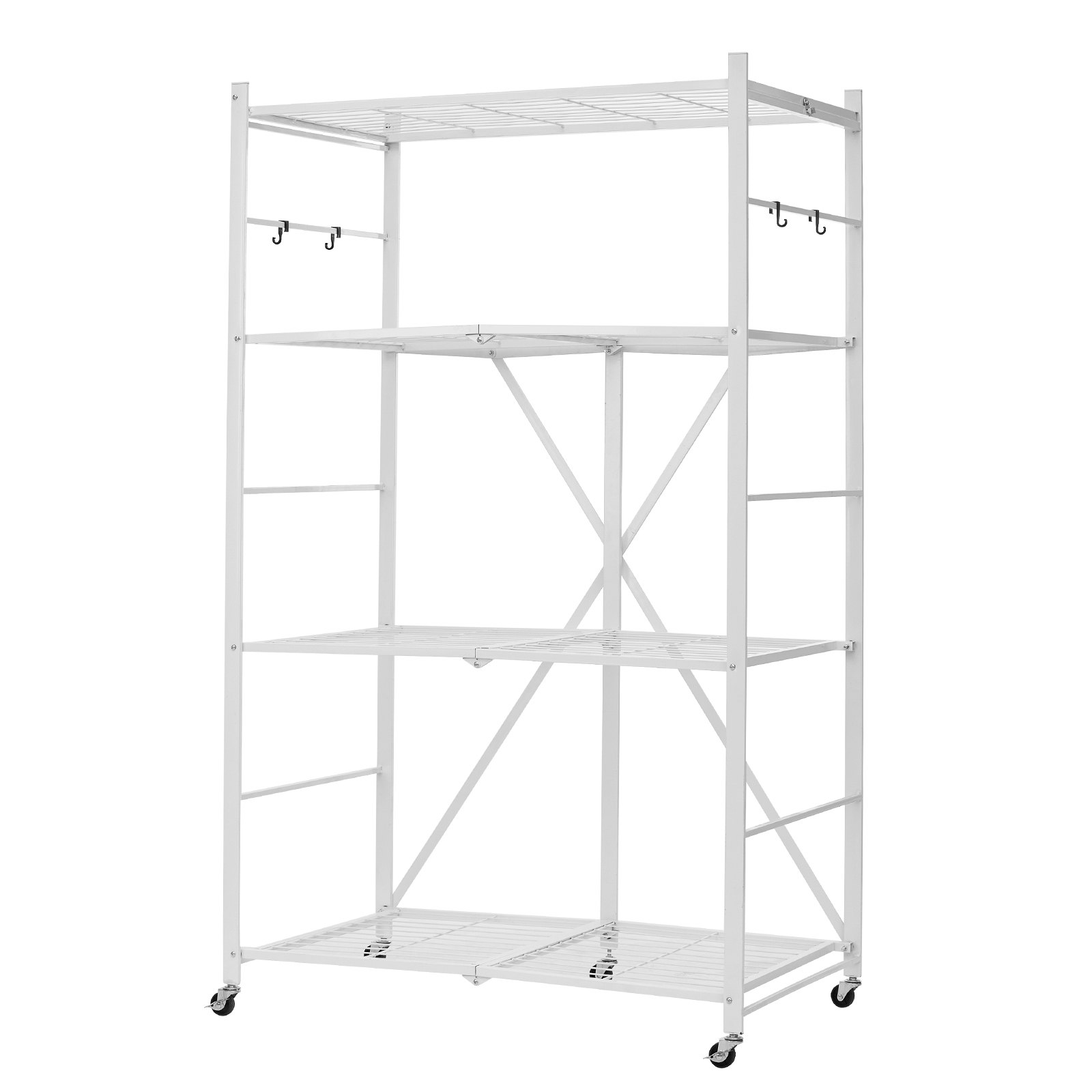 VEVOR 4 Etagen, Klappbare Regale mit Rädern, 53x91x152 cm, Faltbares Schwerlastregal, montagefreies Standregal, Haushaltsregal, Küchenregal, Metallregal für Garage, Küche, Keller, Weiß