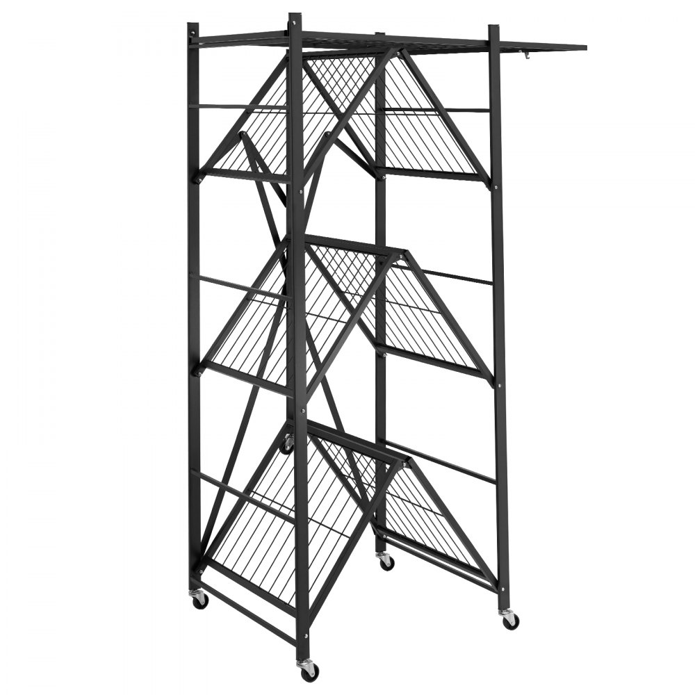 VEVOR 4 Etagen, Klappbare Regale mit Rädern, 53x91x152 cm, Faltbares Schwerlastregal, montagefreies Standregal, Haushaltsregal, Küchenregal, Metallregal für Garage, Küche, Keller, schwarz
