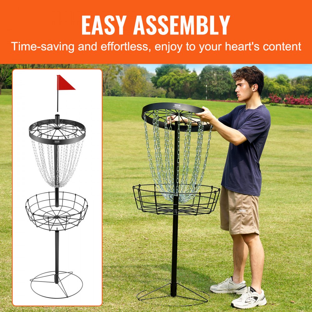VEVOR Disc Golf Basket, Disc Golf Disc Set, with 24 Chains, Steel Practice Stand for Disc Golf Baskets, Professional Golf Basket Set Outdoor & Indoor Set Black (No Frisbee)