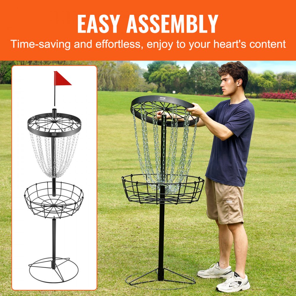 VEVOR Disc Golf Basket, Disc Golf Disc Set with 24 Chains, 8 mm Robust Steel Practice Disc Golf Target, Outdoor/Indoor Disc Golf Basket, Disc Golf Basket Stand Equipment, Black