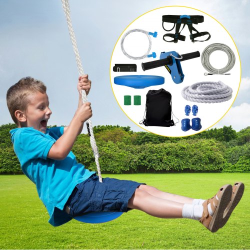 VEVOR Zipline Seilrutsche 24,4 m Seilbahn Kinder Seilrutsche Kit für Kinder und Erwachsene bis 113 kg Backyard Seilrutsche Kit mit Federbremse
