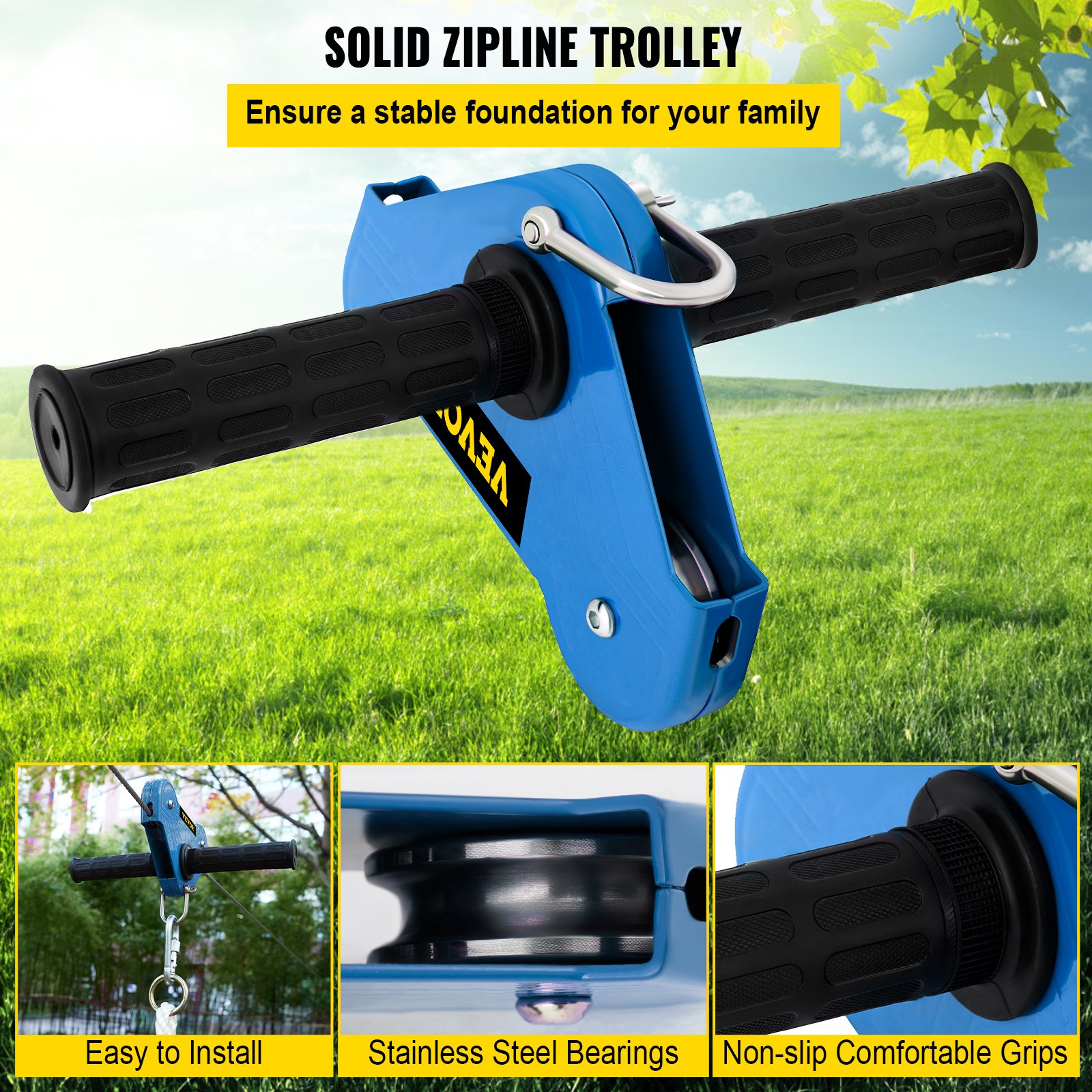 VEVOR Zipline Seilrutsche 24,4 m Seilbahn Kinder Seilrutsche Kit für Kinder und Erwachsene bis 113 kg Backyard Seilrutsche Kit mit Federbremse