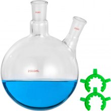 VEVOR Standkolben Rundkolben Glaskolben Zwei Hals 24/40 2L Rundkolben mit Langem Hals aus Borosilikatglas 3.3 Glas Zweihals Rundkolben RBF Standard Taper Outer Joint für Chemie Labor (24,5 x16,5 cm)