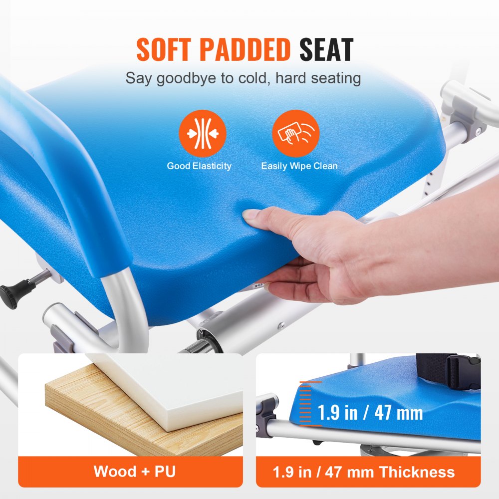 VEVOR sliding bath transfer bench with 360-degree swivel seat, sliding shower chair with swivel armrests, padded seat and safety belt, height-adjustable bath chair for elderly people with disabilities, 150 kg