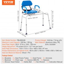 VEVOR Schiebewannen-Transferbank Duschstuhl Duschbank 150kg Verstellbar 53-70cm