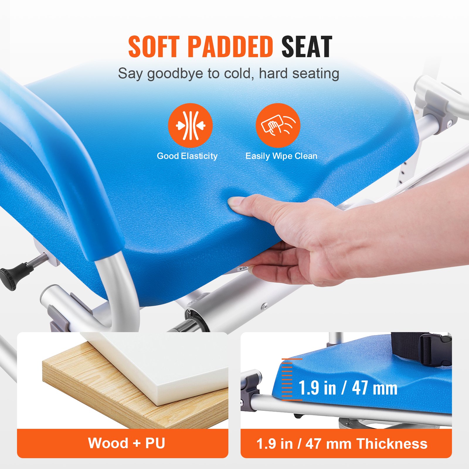 VEVOR sliding bath transfer bench with 360-degree swivel seat, sliding shower chair with swivel armrests, padded seat and safety belt, height-adjustable bath chair for elderly people with disabilities, 150 kg
