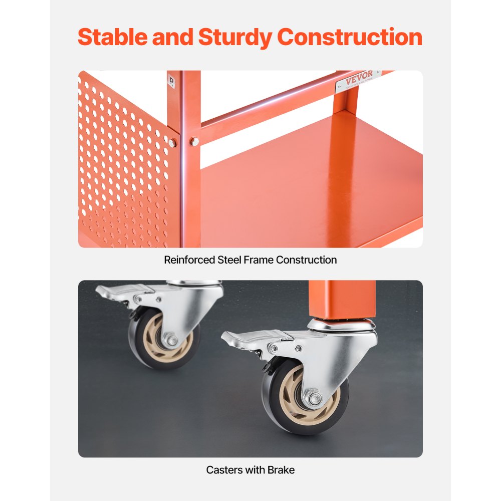 VEVOR Schweißtisch, 1016x609,6x914,4mm Schweißwerkbank mit 362kg statischer Tragkraft, Montagetisch mit 4 Rädern (2 mit Bremse), doppellagiger Ablagefläche und 5/8-Zoll-Befestigungslöchern