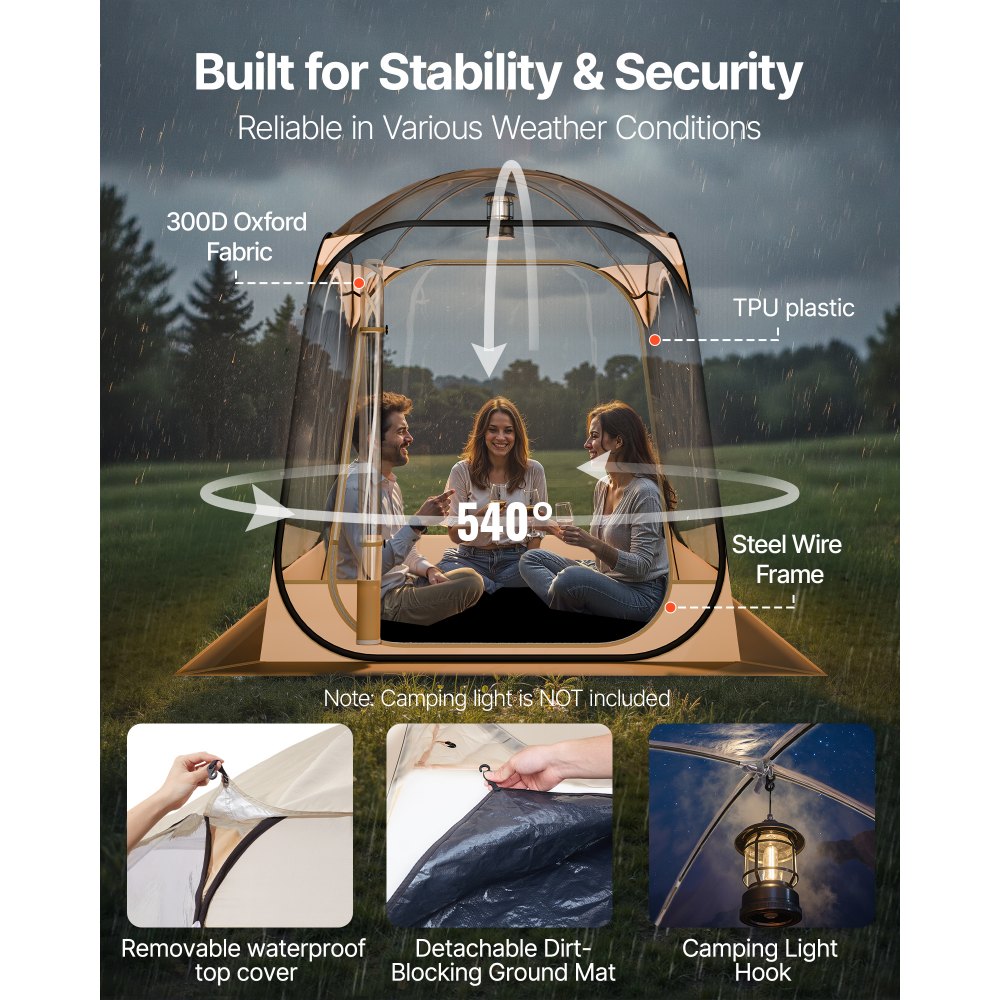 VEVOR Transparentes Zelt, 160x160x182 cm, Pop-up-Zelt für 2–4 Personen, Sportzelt mit Bodenmatte & oberer Abdeckung, Outdoor-Bubble-Zelt, Campingunterstand für Veranstaltungen, Angeln, Jubeln