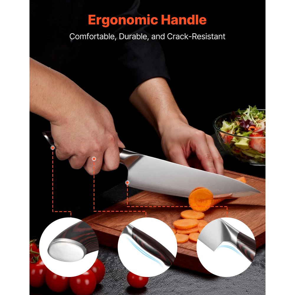 VEVOR Kitchen Knife Set, 6 Piece High Carbon Stainless Steel Sharp Knife Set, Professional Kitchen Cutlery with Ergonomic Crack-Resistant Handle, and Walnut Finish Powerful Magnetic Knives Holder