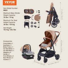 VEVOR 3in1 Kinderwagen Kinderbuggy Reisebuggy Buggy Autositz Hellbraun/Braun