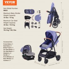 VEVOR 3in1 Kinderwagen Kinderbuggy Reisebuggy Buggy Autositz Hellblau&Schwarz