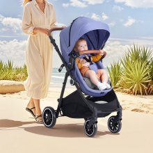 VEVOR 3in1 Kinderwagen Kinderbuggy Reisebuggy Buggy Autositz Hellblau&Schwarz