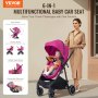 VEVOR 3in1 Kinderwagen Kinderbuggy Reisebuggy Buggy Autositz Fuchsie