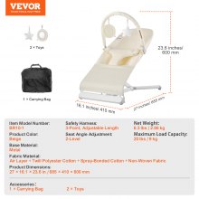 VEVOR Babywippe, klappbarer Wippensitz für Babys von 0–9 Monaten, Wippenstuhl mit 2 Liegewinkeln & drehbarem Spielzeugbügel, Babyschaukel mit Reisetasche für drinnen & draußen, 685x410x600mm Beige