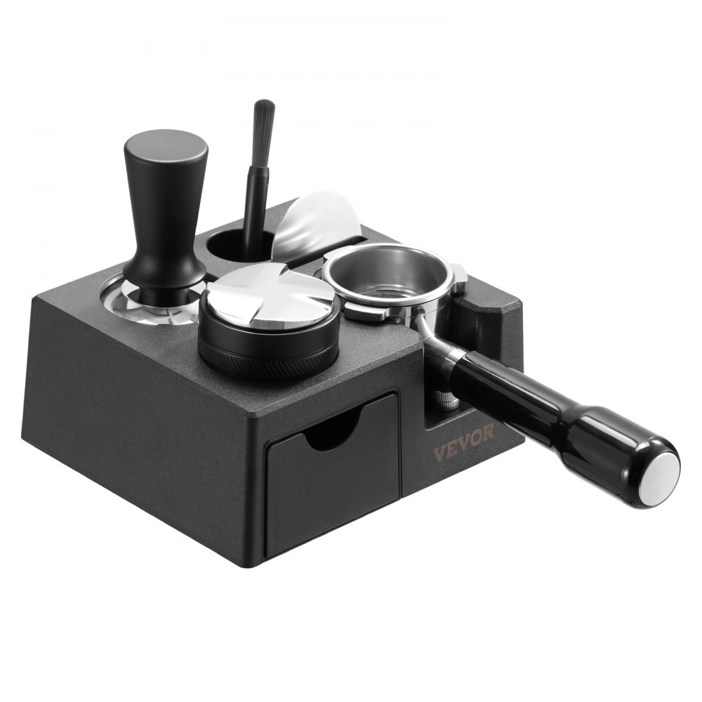 VEVOR Espresso-Stampfstation aus ABS, 7 in 1 Multifunktionale Stampfstation mit abnehmbarem Schlitz, Espresso-Abklopfbehälter mit rutschfester Basis, passend für 51-58 mm Griffe Schwarz