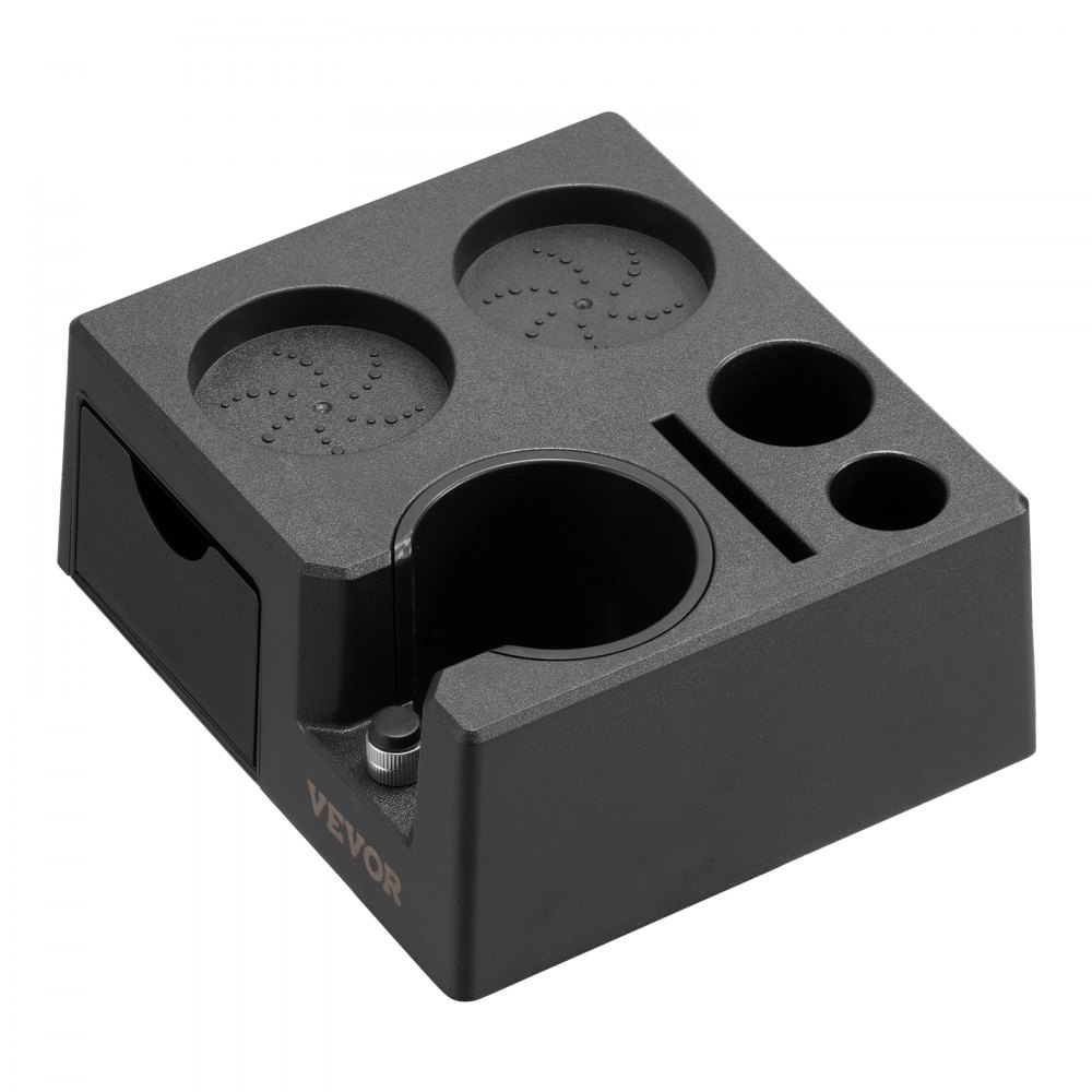 VEVOR Espresso-Stampfstation aus ABS, 7 in 1 Multifunktionale Stampfstation mit abnehmbarem Schlitz, Espresso-Abklopfbehälter mit rutschfester Basis, passend für 51-58 mm Griffe Schwarz