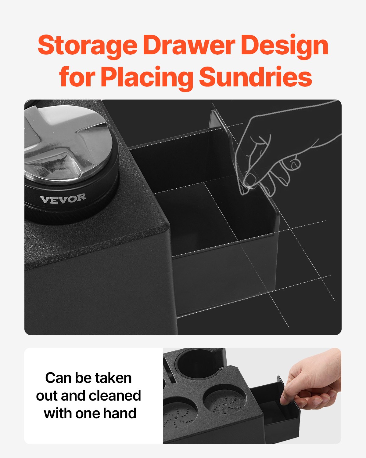 VEVOR Espresso-Stampfstation aus ABS, 7 in 1 Multifunktionale Stampfstation mit abnehmbarem Schlitz, Espresso-Abklopfbehälter mit rutschfester Basis, passend für 51-58 mm Griffe Schwarz