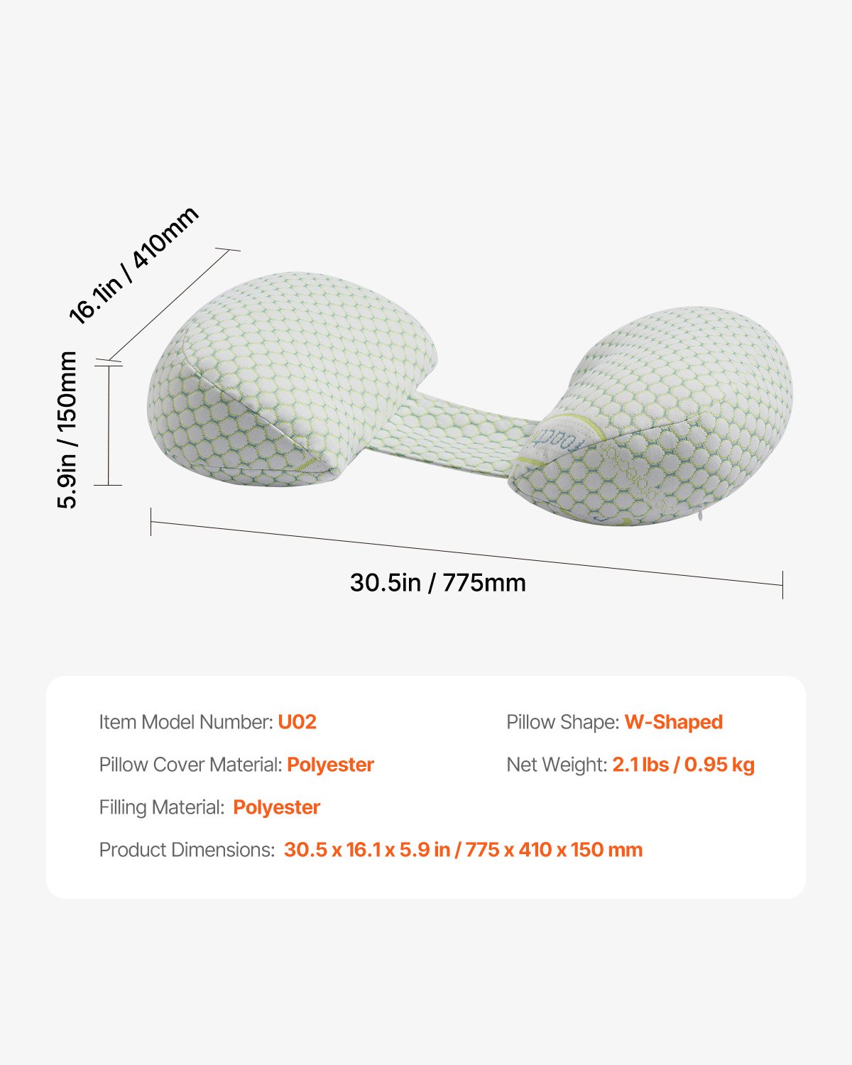 VEVOR Pregnancy Wedge Pillow 775x410x150 mm, W-shaped nursing pillow for pregnant women, side sleeper pillow with removable and washable cover to support back, belly and hips