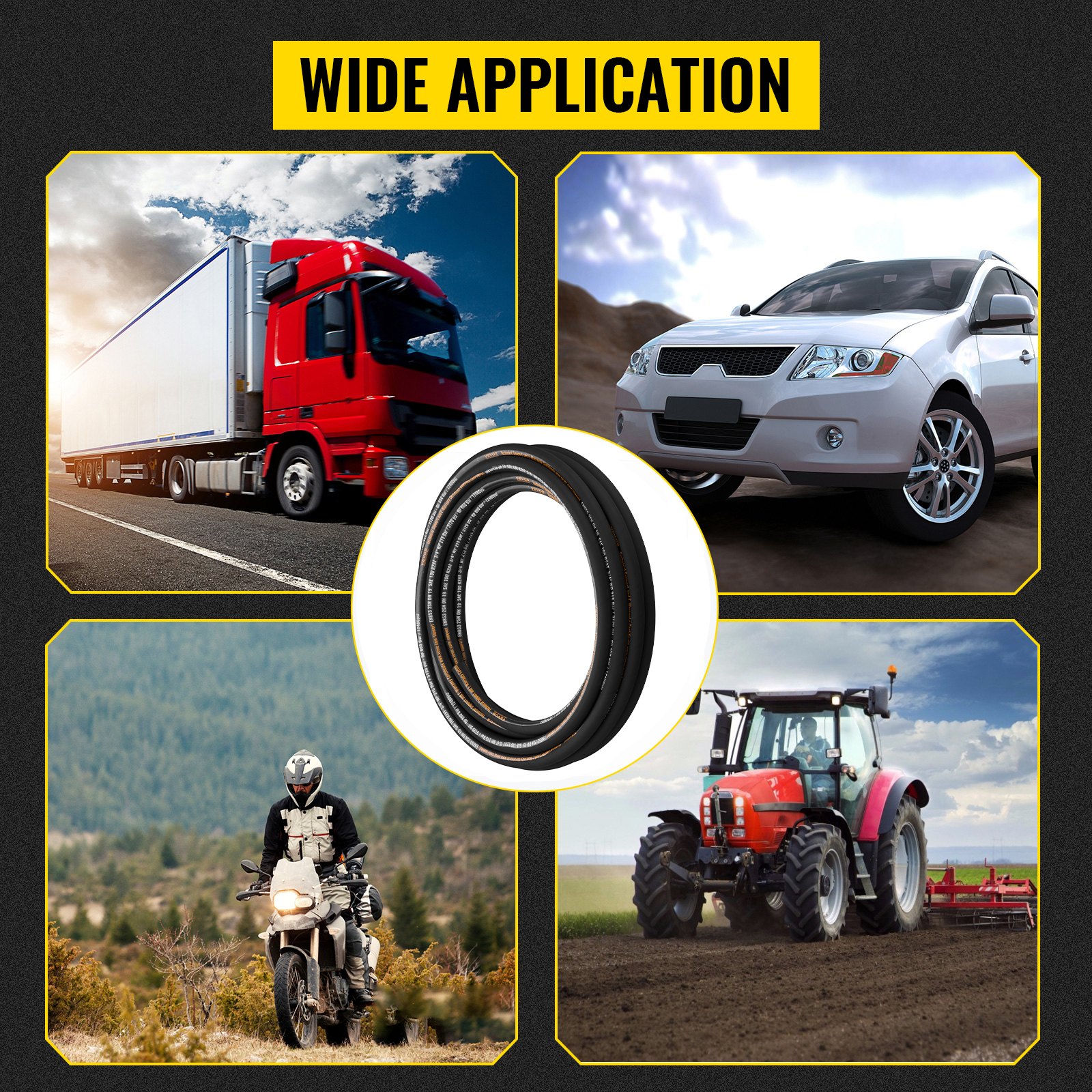 VEVOR Hydraulikschlauch 1,9 cm x 15,2 m, gewickelter Hydraulikschlauch 3120 PSI, Gummi-Hydraulikschlauch mit 2 hochfesten Stahldrahtgeflechten, Bulk-Hydraulikschlauch -20 ℃ bis 140 ℃