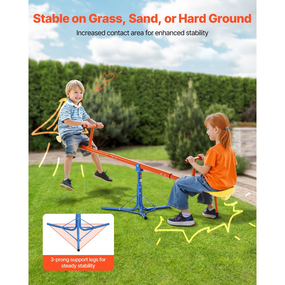 VEVOR Kinderwippe, 45,4 kg Tragkraft pro Sitz, Gartenwippe mit 3-zackigen Stützbeinen, Schaukelwippe, Karussellwippe, 360 Grad drehbar, Spielplatzgerät für Kinder ab 3 Jahren, 1905x620x660 mm