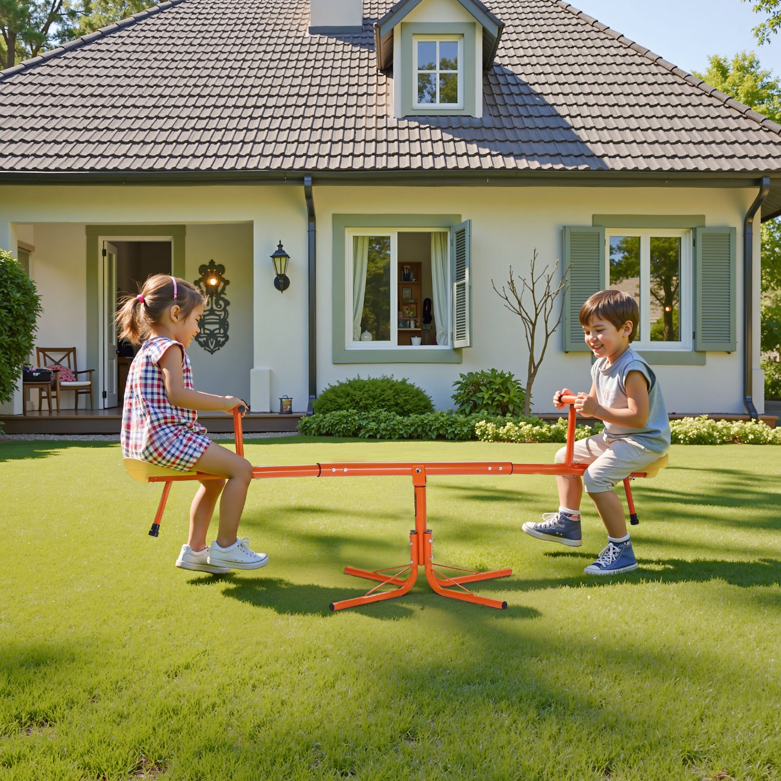 VEVOR Kinderwippe, 45,4 kg Tragkraft pro Sitz, Gartenwippe mit 4-zackigen Stützbeinen, Schaukelwippe, 360 Grad drehbar, Spielplatzgerät für Kinder ab 3 Jahren, 1905x790x660 mm
