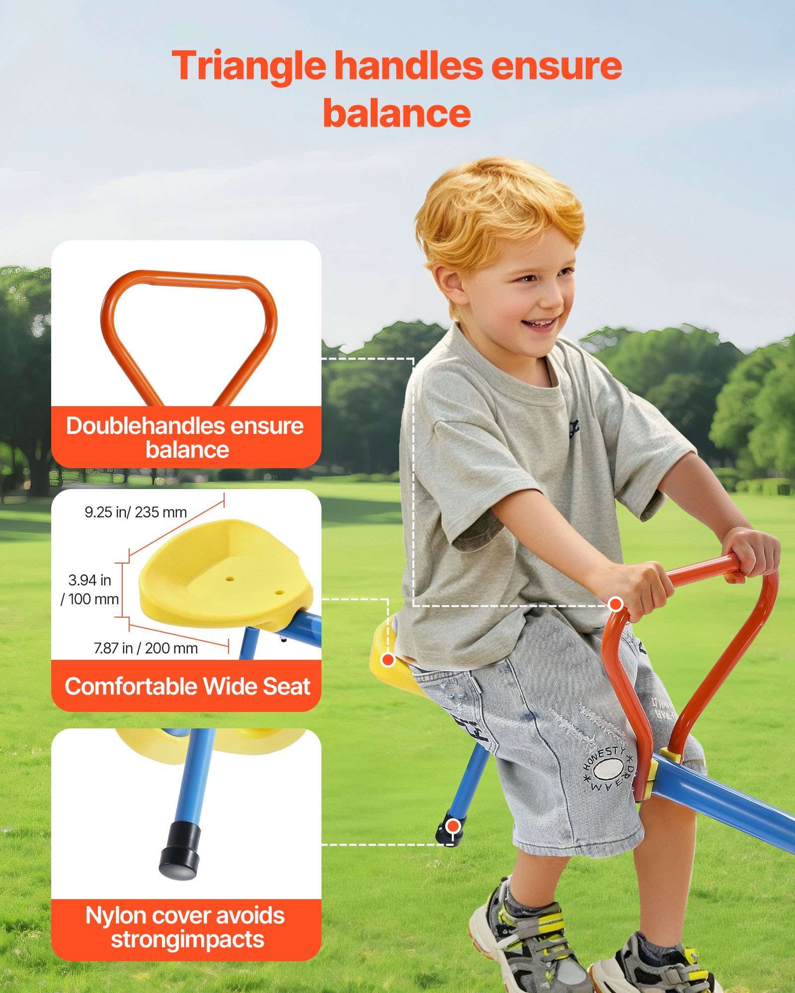 VEVOR Kinderwippe, 45,4 kg Tragkraft pro Sitz, Gartenwippe mit 4-zackigen Stützbeinen, Karussellwippe, 360 Grad drehbar, für Kinder ab 3 Jahren, 4 Sitze Schaukelwippe, 190x190x66 cm