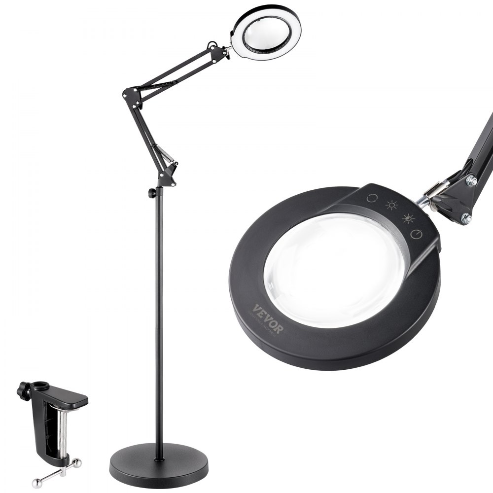 VEVOR Bodenlupe Standlupe 5-fache Standlupe mit Licht, höhenverstellbare Standlupe mit Licht, 3-in-1-LED 5 Farben mit stufenloser Einstellung, Lupenleuchte für Lesen Senioren Hobbys Basteln Schwarz