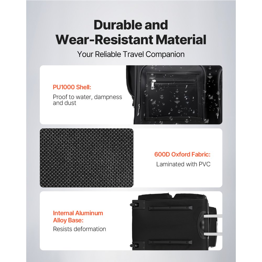 VEVOR Tanztasche mit Kleiderständer 620x450x380 mm, Rollgepäck mit USB-Anschluss und Sichtschutzvorhang, Rolltasche für einfache Lagerung, ideal für Reisen und Wettkämpfe, Mattschwarz